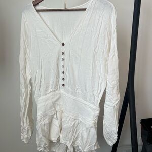 Free People White Button-Down romper